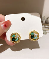 Novelty Gold Sterling Silver Overgild Zircon Pearl Stud Earrings